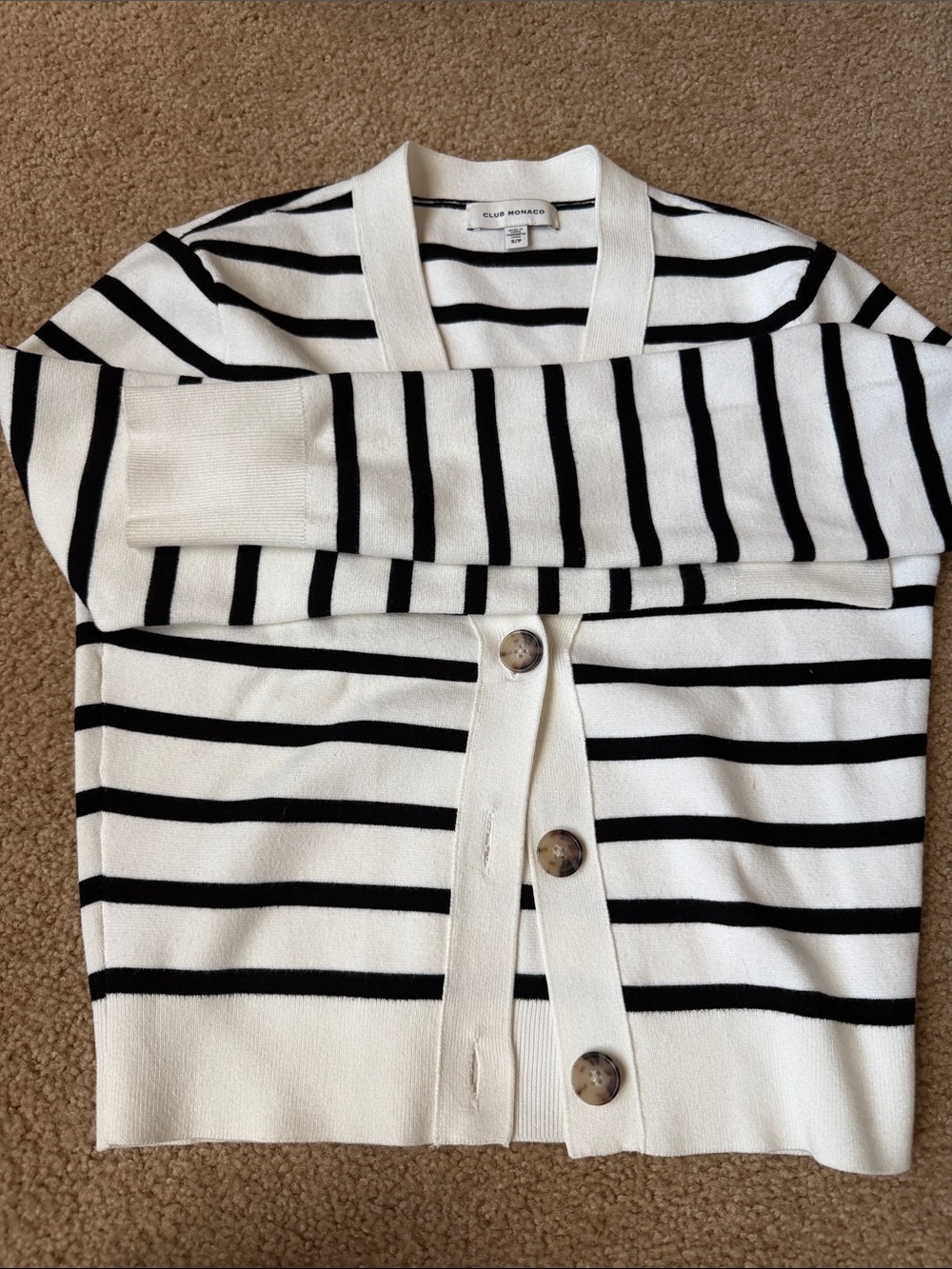 Club Monaco Black and White Striped Button-Front Cardigan